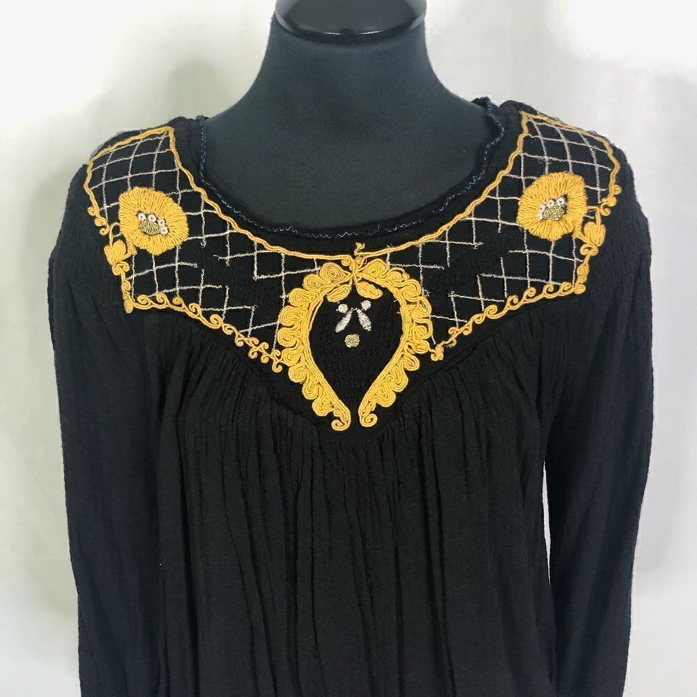 Free People Black Begonia Embroidered Blouse - Women’s M - Picture 4 of 5